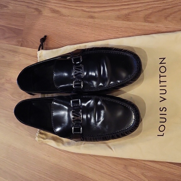 Mens Louis Vuitton Black Leather Mocassin Size 12 - Picture 2 of 11